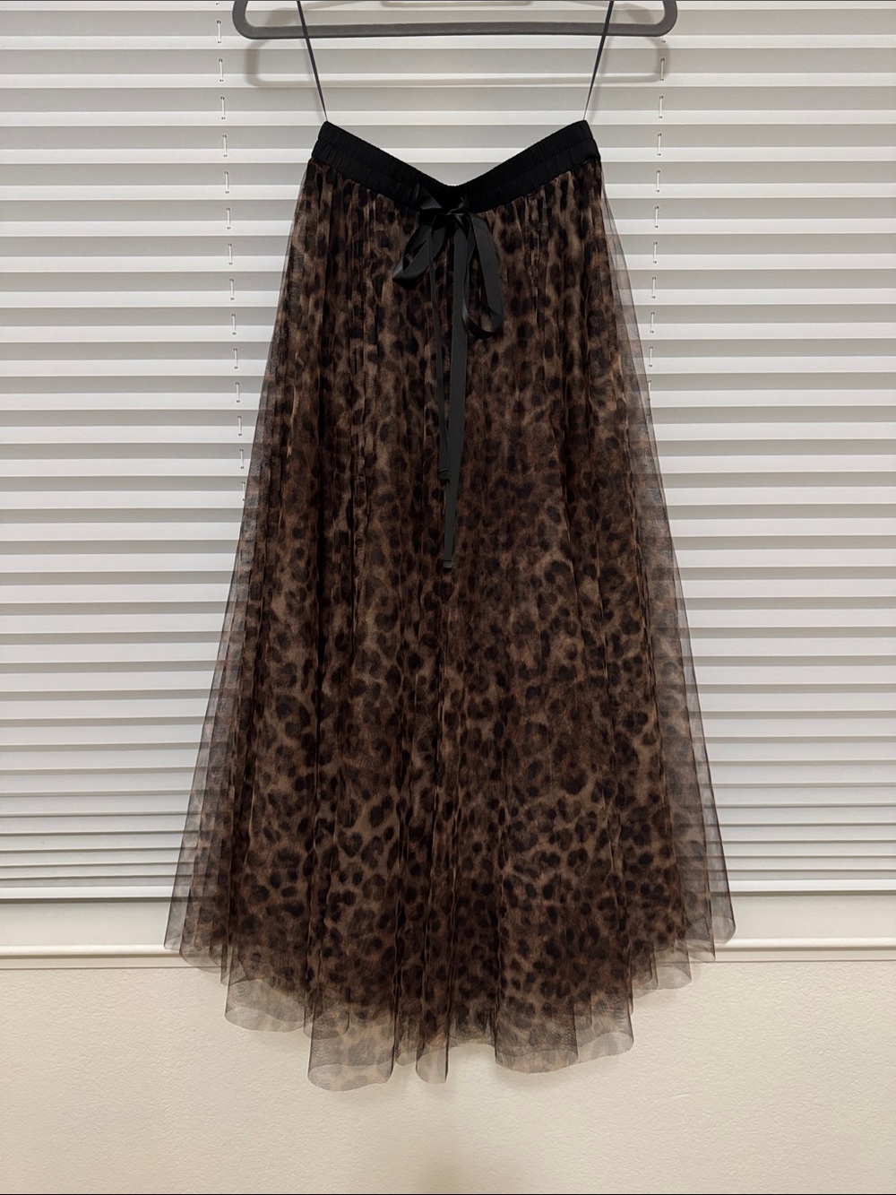 Leopard Print Tulle Midi Skirt - Brown